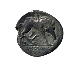 NAPLES, NATIONAL ARCHAEOLOGICAL MUSEUM. Silver denarius of C. Hosidius, Mint of Rome, 68 BC ©SBAN