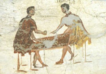 MUSEO NAZIONALE DI NAPOLI. Giocatori di dadi. Da Pompei, Caupona di Salvius. Inv. 111482. ©SBAN