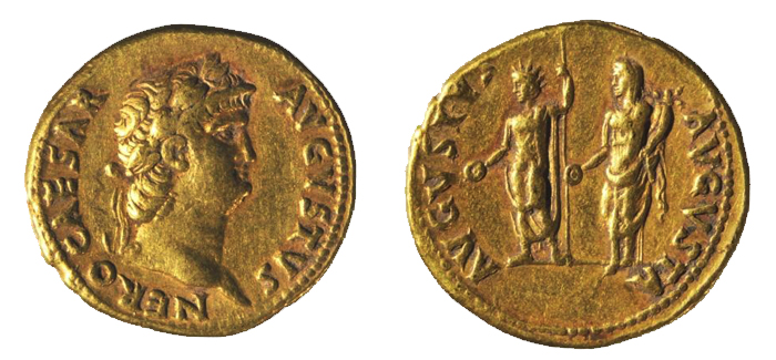 Naples, National Archaeological Museum, Coin cabinet. Nero Aureus, Mint of Rome, 64-65 AD