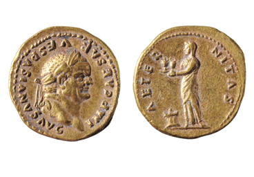 Naples, National Archaeological Museum, Coin Cabinet. Aureus of Vespasian, Mint of Rome, 75-79 AD ©SBAN.