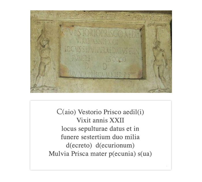 TOMBA DI VESTORIO PRISCO. Iscrizione funeraria. ©SSBAPES