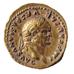 NERO CAESAR AVGVSTVS Testa laureata di Nerone a d.; c.p.